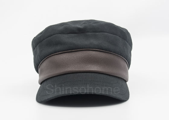 Fashion Men Blank Cotton Military Cap With Leather , Army Twill Cap